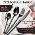 Набор столовых приборов из нержавеющей стали Черный глянцевый на 6 персон, 24 предмета