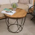 Стол журнальный ilwi MBL-W-TL-W-1-W/1/3 круглый металлический с деревянной столешницей в стиле лофт
