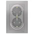 10 шт. Systeme Electric AtlasDesign Алюминий, Розетка с заземлением двойная, со шторками, 16А, в сборе, ATN000326