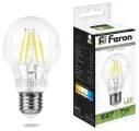 (10 шт.) Лампа светодиодная филаментная Feron E27 7W 4000K Шар Прозрачная LB-57 25570