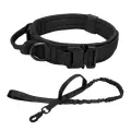 Ошейник и поводок для собак, черный, металл/нейлон, XL, водостойкий, с ручкой