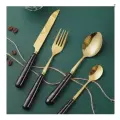 Набор столовых приборов 24 предмета на 6 персон в подарочной упаковке нержавеющая сталь золотой ручка черный мрамор