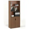 Стеллаж БАНГА-26, орех, с дверками и отрытой полкой, (ВхШхГ) 177,2х69,8х32,6 см, ЛДСП