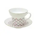 Чайная пара. Императорский фарфоровый завод. Форма Волна, рисунок Розовая сетка. Костяной фарфор. 155 мл.
