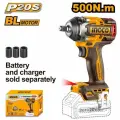 Аккумуляторный бесщеточный ударный гайковерт INGCO CIWLI20501 INDUSTRIAL 20 В 1/2 500 Нм