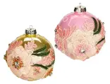 Набор стеклянных шаров романтичные букетики, золотистый, розовый, 10 см, упаковка 6 шт, Koopman International