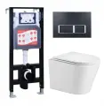 Комплект 3 в 1 инсталляция ESBANO FRAM + Подвесной унитаз WeltWasser Salzbach 043 GL-WT + кнопка черная матовая