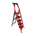Стремянка Стальная Mandegar Sama Красного Цвета С 5 Широкими Ступенями , Рабочая Высота 3.20 М, Нагрузка 150 Кг.