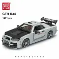 Конструктор, техник, суперкары,Nissan R34 Skyline GT-R 1471 детали, игрушки для мальчиков