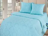 Постельное бельё поплин семейное - М - Кружева на голубом с наволочками 50х70
