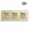 Розетка электрическая 3 поста с Usb/Type-C АC, быстрая зарядка 20W, цвет золотой