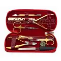 Маникюрный набор Zinger 7106 G, 8 предметов, медицинская сталь, позолоченный/красный лак