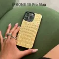 Премиум золотой чехол 15 Pro Max из кожи