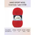 Пряжа Nako Sport Wool: 4738 (красный), 5 шт 120 м 100 г, 25% шерсть, 75% премиум акрил