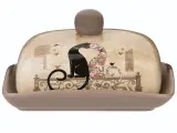 Масленка керамическая «Парижские коты» с крышкой, доломитовая керамика, ручная роспись, 12х8см