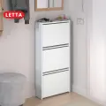 Обувница Letta Ultra, ЛДСП, белая, с откидными вниз дверями, 3 отдела, 53,2 см х 17 см х 112,2 см