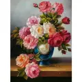 Алмазная мозаика на подрамнике/ Картина стразами Натюрморт. Букет роз 50х65 , сложность 5, цветов 25, Komas