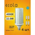 4 шт. Лампа Экола кукуруза E27, Ecola LED светодиодная 32W, 4000K естественно-белый свет, 220V