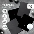 Тетрадь 48л, А5, клетка BG Monocolor. Black. Concise, soft-touch ламинация, тиснение фольгой, 4 шт. в упаковке