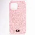Чехол Swarovski, для iPhone 13 розовый, силиконовый, защита камеры