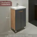 Тумба с раковиной GARDAhome Arona 50 см, напольная, дверцы с доводчиком, графит/дуб крафт золотой