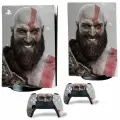 Наклейка виниловая защитная на игровую консоль Sony PlayStation 5 Fat Disc Edition, Кратос, полный комплект с геймпадами