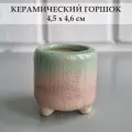 Керамический горшок для суккулентов и кактусов / Керамический горшок для цветов. Зеленый/розовый