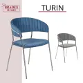 Стул для кухни мягкий вельвет со спинкой и подлокотниками Turin синий с хромированными ножками
