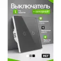 Сенсорный выключатель с подсветкой проводной INLYзакаленное стекло, 2 клавиши с винтовым креплением серый
