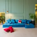 Диван бескаркасный модульный MIELLA Lora Short, синий велюр Люкс