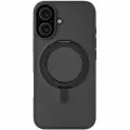 Чехол на iPhone 16 uBear Clip 360 Mag с кольцом-стендом, силк-тач, черный