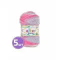 Пряжа Alize Sekerim bebe batik (7253 розовый-белый-голубой), 5 шт. по 100 г, Alize