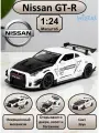 Машинка металлическая инерционная, игрушка детская для мальчика коллекционная модель 1:24 Nissan GT-R ; Ниссан белый