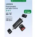 Картридер на два слота UGREEN CM803 (65024) 2-in-1 USB-C - USB-A SD Card Reader. Цвет: черный