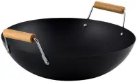 Сковорода-вок MALLONY Largo 32см антипригарная, углеродная сталь, дерево