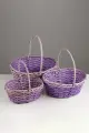 Набор корзин плетёных, 3 шт, 38×30×14 см, 33×25×12 см, 28×20×11 см, ива, фиолетовая
