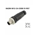 RAZM-M12-C4-CODE-D-PG7 разъём М12 D-coding 4 pin прямой / вилка (папа) / PG7 (4-6 мм диаметр под кабель)