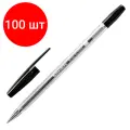 Комплект 100 шт, Ручка шариковая BRAUBERG M-500 CLASSIC, черная, корпус прозрачный, узел 0.7 мм, линия письма 0.35 мм, 143445