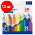 Комплект 30 шт, Карандаши цветные BRAUBERG, 24 цвета, черное дерево, грифель мягкий 3.3 мм, 181858