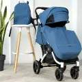 Коляска прогулочная Baballo 2024 темно-синяя/белая рама + рюкзак (механическая регулировка спинки)