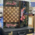 Шахматы-нарды Персидский базар Хатам Иран, ручная работа, с миниатюрами, деревянная инкрустация из натуральных материалов