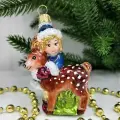 Irena-Co елочная игрушка, стекло Девочка с олененком (8х6х4см)