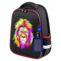 Ранец / рюкзак / портфель школьный для мальчика первоклассника Brauberg Fit начальной школы, 2 отделения, Colorful lion, 38х27х14 см, 270618