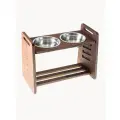 Миска ONCELI, для кошек и собак, двойная, на деревянной подставке