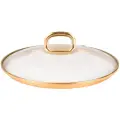 Крышка стеклянная Kukmara 260мм, с ободом и пароотводом из нерж. стали под золото и ручкой-кнопкой