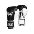 Боксерские перчатки тренировочные, натуральная кожа Everlast Powerlock - Черный/Белый (12 oz)