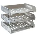 Лоток для бумаг горизонтальный СТАММ Сити, набор 3шт, на мет. стержнях, широкая загрузка, серый, 324162