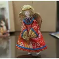 Ёлочная игрушка Ангел с дудочкой красный