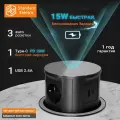 Встраиваемая выдвижная розетка для столешницы с беспроводной зарядкой 15W, скрытый удлинитель для кухни на 3 розетки + USB и TYPE-C, быстрая зарядка, заземление, провод 1.8м