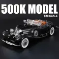 1:18 Mercedes-Benz 500K 1936 года, литая игрушечная модель автомобиля со звуком и светом, детские игрушки, коллекционные предметы, подарок на день рождения